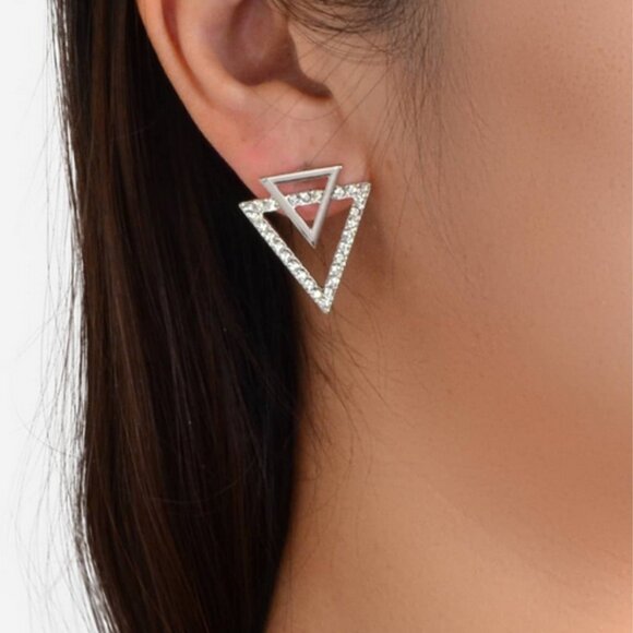 925 Sterling Silver Womens Double Triangle 1ct Diamond Drop Earrings New Jewelry
